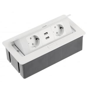 Priza incorporabila in blat Soft, cu 2 prize Schuko si 2 porturi incarcare USB tip A, finisaj alb imagine