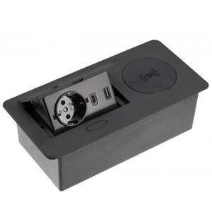 Priza incorporabila in blat Avaro Plus, cu incarcator wireless, o priza Schuko si port incarcare USB A+C, finisaj negru imagine