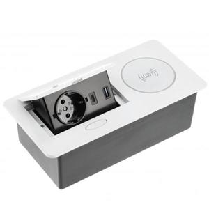 Priza incorporabila in blat Avaro Plus, cu incarcator wireless, o priza Schuko si port incarcare USB A+C, finisaj alb imagine