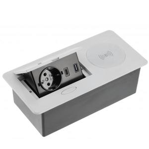 Priza incorporabila in blat Avaro Plus, cu incarcator wireless, o priza Schuko si port incarcare USB A+C, finisaj aluminiu imagine
