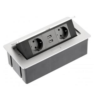 Priza incorporabila in blat Soft, cu 2 prize Schuko si 2 porturi incarcare USB tip A, finisaj aluminiu imagine
