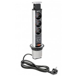 Priza incorporabila elevator GTV, D: 60 mm, cu 3 prize Schuko si 2 porturi incarcare USB tip A, finisaj aluminiu imagine