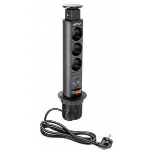 Priza incorporabila elevator GTV, D: 60 mm, cu 3 prize Schuko si 2 porturi incarcare USB tip A, finisaj negru imagine