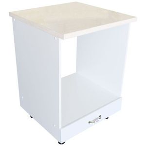 Corp pentru cuptor incorporabil cu sertar Zebra, Alb/MDF Alb lucios, cu blat Travertin, 60 x 85 x 60 cm imagine