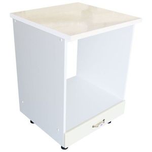 Corp pentru cuptor incorporabil cu sertar Zebra, Alb/MDF Vanilie lucios, cu blat Travertin, 60 x 85 x 60 cm imagine
