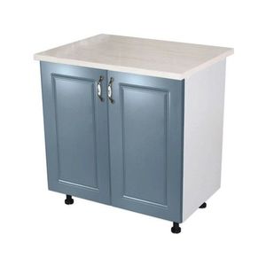 Masca pentru chiuveta cu 2 usi 80 cm Zebra, Alb/MDF Albastru cu blat Travertin, 80 x 85 x 60 cm imagine