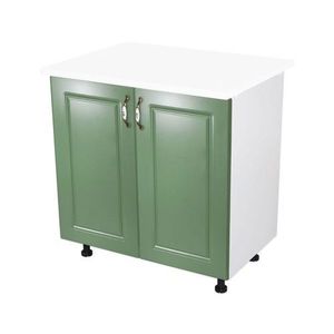 Masca pentru chiuveta cu 2 usi 80 cm Zebra, Alb/MDF Verde cu blat Alb, 80 x 85 x 60 cm imagine