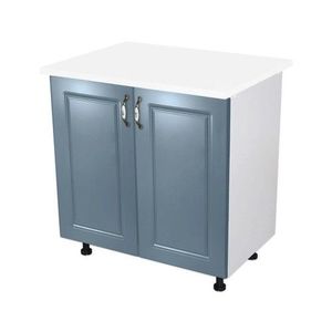 Masca pentru chiuveta cu 2 usi 80 cm Zebra, Alb/MDF Albastru cu blat Alb, 80 x 85 x 60 cm imagine