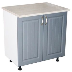 Masca pentru chiuveta cu 2 usi 80 cm Zebra, Alb/MDF Gri cu blat Travertin, 80 x 85 x 60 cm imagine