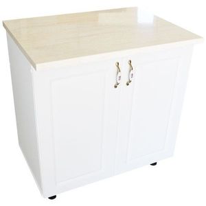 Masca pentru chiuveta cu 2 usi 80 cm Zebra, alb/MDF Alb Lucios, cu blat Travertin, 80 x 85 x 60 cm imagine