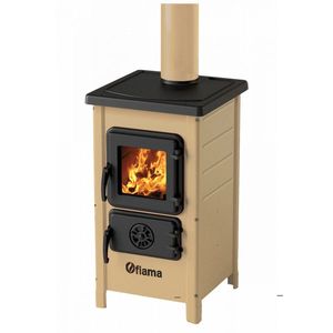 Semineu cu plita din fonta Fiama SD HAPPY, pe lemne, brichete si carbune, putere 6 kW, culoare crem imagine
