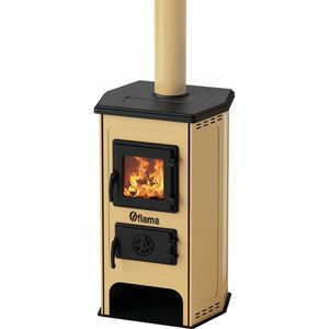 Semineu cu plita din fonta Fiama SD HIT, pe lemne, brichete si carbune, putere 6 kW, culoare crem imagine