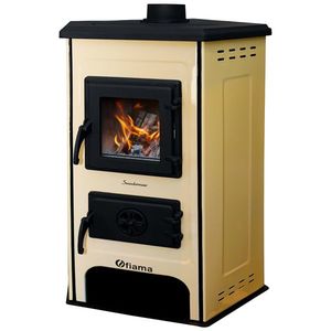 Semineu cu plita din fonta Fiama SD CORNER, pe lemne, brichete si carbune, putere 6 kW, culoare crem imagine