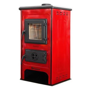 Semineu cu plita din fonta Fiama SD CORNER, pe lemne, brichete si carbune, putere 6 kW, culoare red imagine