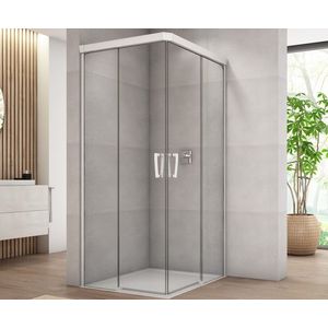 Usa de dus culisanta cu parte fixa Ronal (SanSwiss) Cadura CAE2G 90cm orientare stanga sticla AquaPerle 6mm profil alb mat imagine