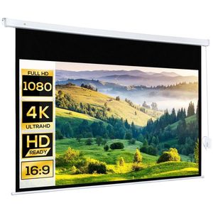 HOMCOM Ecran Proiector 100 Inch cu Montaj pe Perete sau Tavan, Ecran pentru Proiecții cu Telecomandă, 247x7.5x168 cm, Alb | Aosom Romania imagine