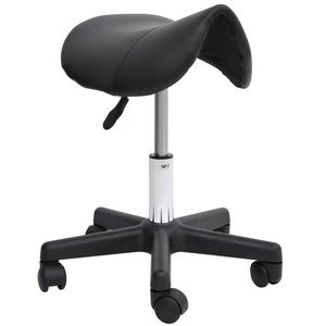 HOMCOM Scaun Rotativ cu Roți, Scaun pentru Coafor și Estetician cu Înălțime Ajustabilă, Tapițat cu Piele Ecologică, 35x38x43-55 cm, Negru imagine