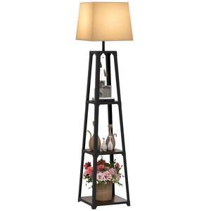 Lampa de Podea cu Rafturi, Inalta, Independenta, cu Abajur din Material Textil (Becul Nu Este Inclus), Nuc Maro si Bej, HOMCOM | Aosom Romania imagine