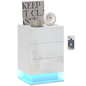 HOMCOM Noptieră cu Lumini LED Reglabile, 3 Sertare și Telecomandă, 40x35x60 cm, Alb | Aosom Romania imagine