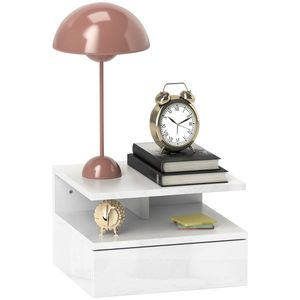 HOMCOM Set de 2 Noptiere Suspendate cu Sertar și Raft Superior din Lemn, 35x32x22.5 cm, Alb Lucios | Aosom Romania imagine