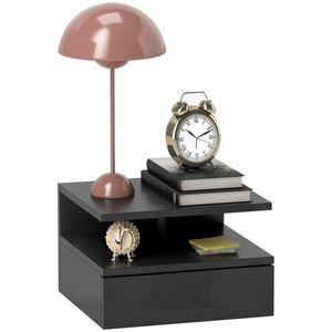 HOMCOM Noptiere Suspendate cu Sertar și Raft Superior din Lemn, 35x32x22, 5 cm, Negru | Aosom Romania imagine
