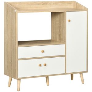 Dulap HOMCOM pentru Cuptor cu Microunde, Bucatarie, cu Usi Sertar Rafturi, Design Modern, Natural și Alb | Aosom Romania imagine