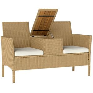 Outsunny Canapea Rattan Extensibilă, Depozitare Kaki | Aosom Romania imagine