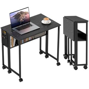HOMCOM Birou Pliant 80cm Depozitare Negru | Aosom Romania imagine