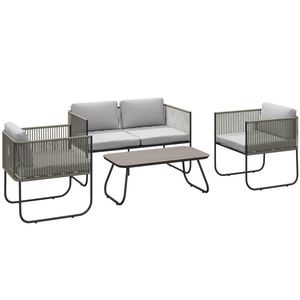 Outsunny Masă Grădină Rattan Sticlă Gri Deschis | Aosom Romania imagine