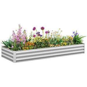 Outsunny Pat de Grădină Ridicat din Metal, Suport pentru Plante, Ierburi și Flori, Argintiu | Aosom Romania imagine