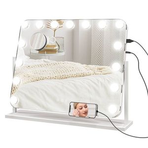 HOMCOM Oglindă Machiaj cu 15 LED-uri din Sticlă și Metal Alb | Aosom Romania imagine