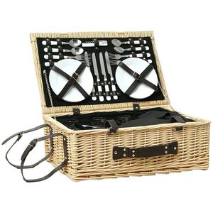 Outsunny Coș de Picnic pentru 4 Persoane cu Zonă Frigorifică și Accesorii 54x34x20 cm | Aosom Romania imagine