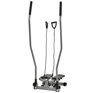 HOMCOM Stepper Fitness cu Maner, Bante Elastice, LCD, Oțel/ABS, Argintiu-Negru | Aosom Romania imagine