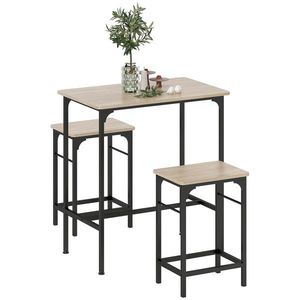 HOMCOM Set Mobilier Bar 3 Piese cu Masă de Bucătărie și 2 Scaune de Bar, Negru și Lemn | Aosom Romania imagine