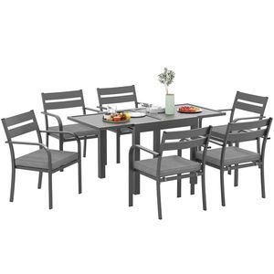 Outsunny Set de Grădină cu Masă Extensibilă și 6 Scaune Stivuibile Gri | Aosom Romania imagine