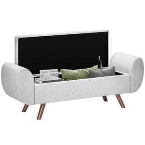 HOMCOM Bancă cu Spațiu de Depozitare cu Cotiere din Țesătură și Lemn 132x42x50 cm Gri | Aosom Romania imagine