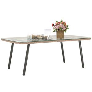 Outsunny Măsuță de Grădină din Ratan PE și Sticlă 110x60x40 cm Lemn Natural | Aosom Romania imagine