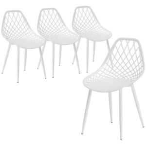 HOMCOM Set 4 Scaune Moderne cu Spătar Perforat din Plastic și Metal Alb | Aosom Romania imagine
