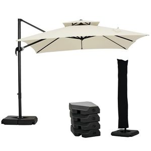 Outsunny Umbrelă de Grădină 2.7x2.7 m Reglabilă cu Bază și Husă Bej | Aosom Romania imagine