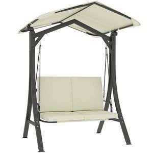 Outsunny Leagăn de Grădină 2 Locuri cu Acoperiș Reglabil 150x120x182cm Crem | Aosom Romania imagine