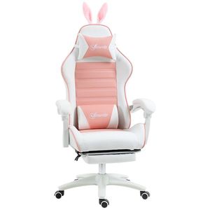 Vinsetto Scaun de Gaming Ergonomic cu Urechi de Iepure și Suport pentru Picioare Extensibil, 65x63x136-142 cm, Roz | Aosom Romania imagine