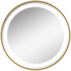 kleankin Oglindă de Baie Rotundă cu Lumină LED, Luminozitate Reglabilă și Întrerupătoare Touch, Ø60x4 cm, Auriu | Aosom Romania imagine