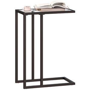 HOMCOM Măsuță de Cafea în Formă de C din Sticlă și Oțel, 46x25x63.5 cm, Negru | Aosom Romania imagine