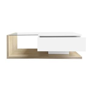 Măsuță de Cafea Modernă din Lemn cu Sticlă și LED, 105x55x32, 5 cm, Naturală imagine