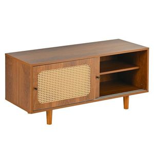 Set Mobilă de Living din Ratan cu Comodă Modernă cu Trei Uși și Dulap pentru Pantofi cu Două Uși Glisante, Culoare nuc imagine