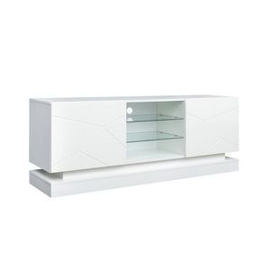 Comoda TV Moderno Lucios cu Raft de Sticlă Reglabil și Balamale Silențioase, Suport pentru TV până la 70 Inch, 160x38, 5x60 cm, Alb imagine