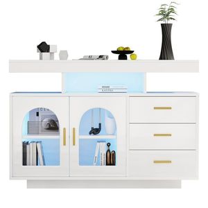 Comodă cu LED, Dulap pentru Cafea și Comodă cu Sertare, Luminos cu 16 Culori, pentru Living și Sala de Mese, 120x40x80 cm, Alb imagine