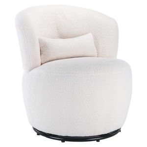 Scaun Birou Girevol din Pluș Teddy cu Pernă Lombară, Bază Metalică Rotativă la 360°, Capacitate 100 kg, 65x70x73 cm, Alb imagine