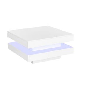 Măsuță de Cafea Modernă Pătrată Lucioasă cu Placă Rotativă la 360° și Iluminare LED în 16 Culori, 70x70x36 cm, Albă imagine