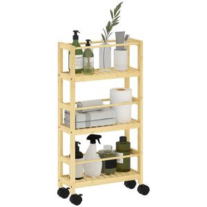 HOMCOM Cărucior de Baie cu 3 Niveluri cu Lamele și Roți 36x15x73 cm Culoare Lemn | Aosom Romania imagine